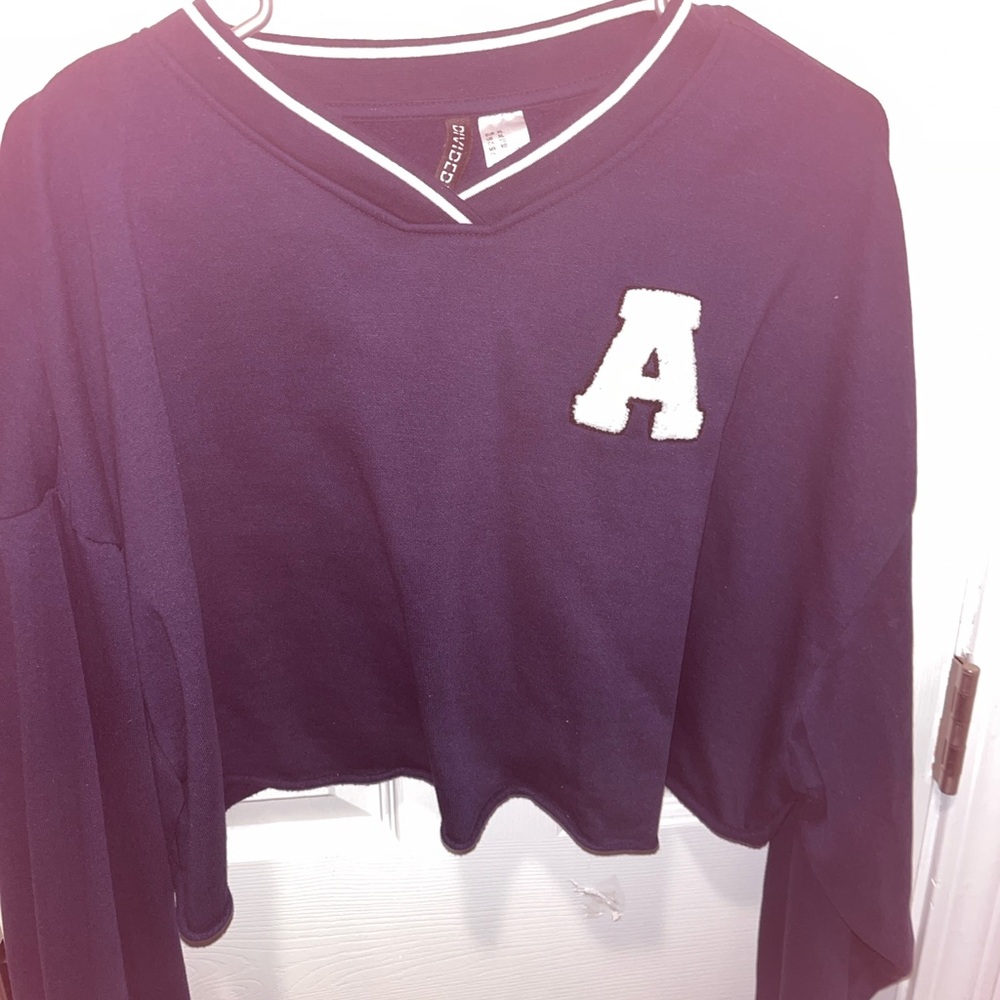 H&M Cropped Navy Sweater with White Lettering